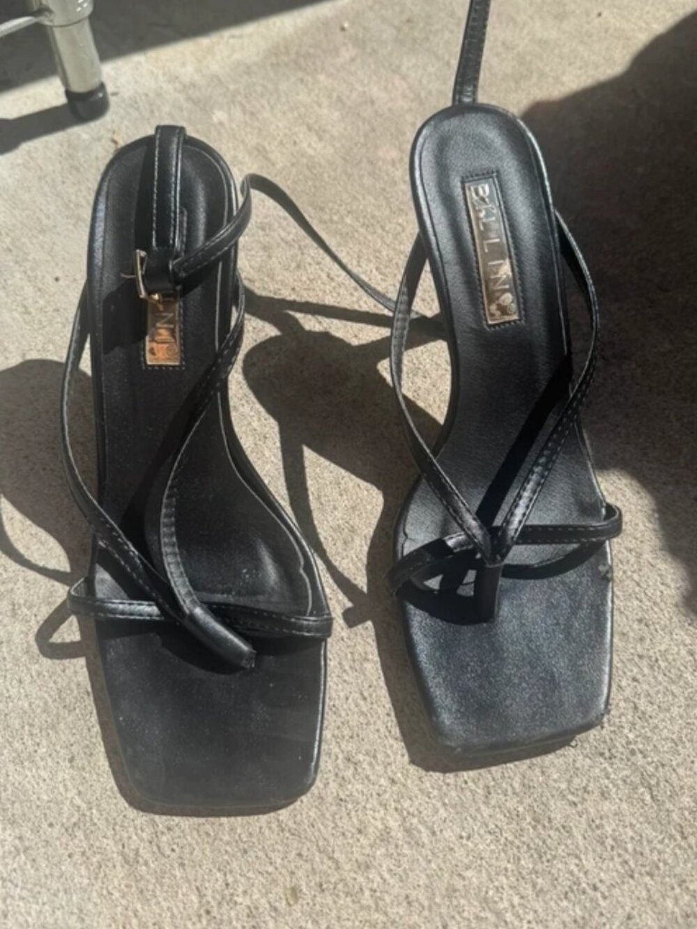 Black leather sandal kitten heels